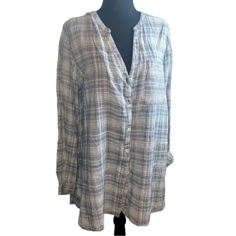Old Navy Button Down Tunic top - XL - Black, gray white plaid